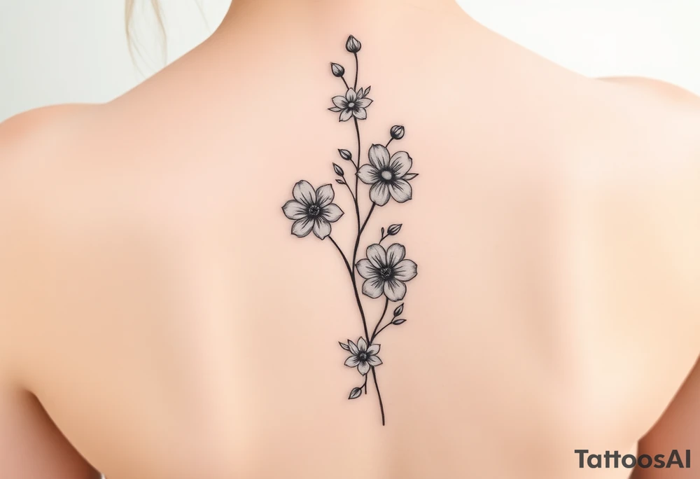 Delicate simple flowers vertically down the spine tattoo idea Delicate simple flowers vertically down the spine tattoo idea