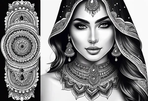 Full sleeve arm mandala henna female tattoo with mushroom henna at shoulder tattoo idea
