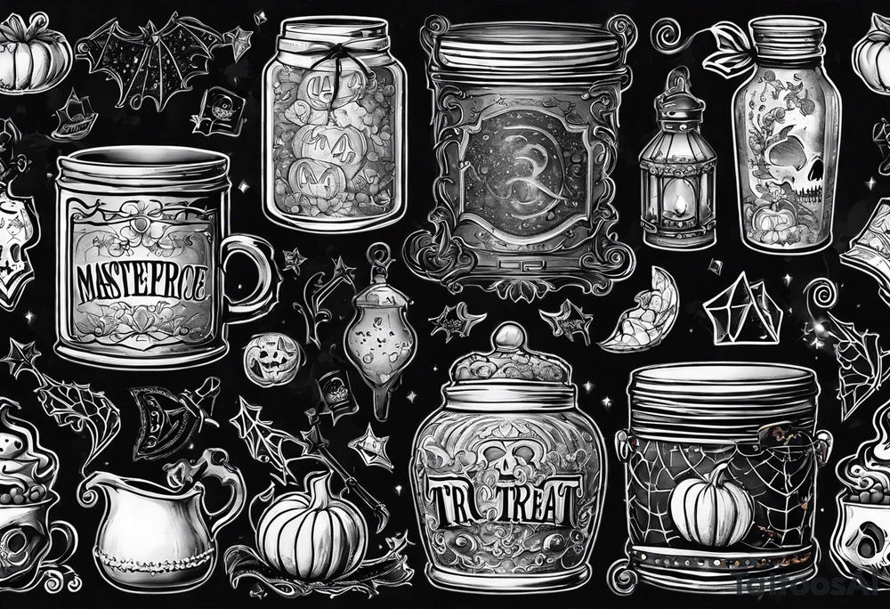 Trick or treat, 20 oz tumbler banner design, candy, minimalist, potions tattoo idea
