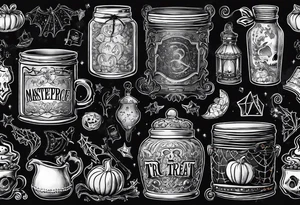 Trick or treat, 20 oz tumbler banner design, candy, minimalist, potions tattoo idea