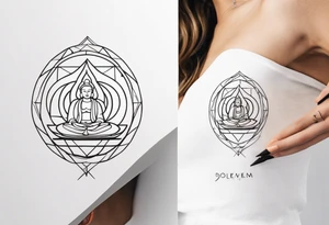 Geometric abstract tattoo, buddhism inspired, oval design tattoo idea