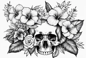 a female skeleton with hibiscus flower. Hint of south korea tattoo idea