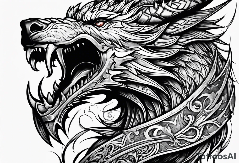 Valhalla sword dragon wolf tattoo idea