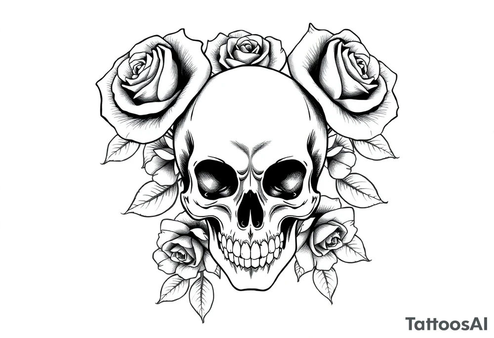 skull and roses tattoo idea
