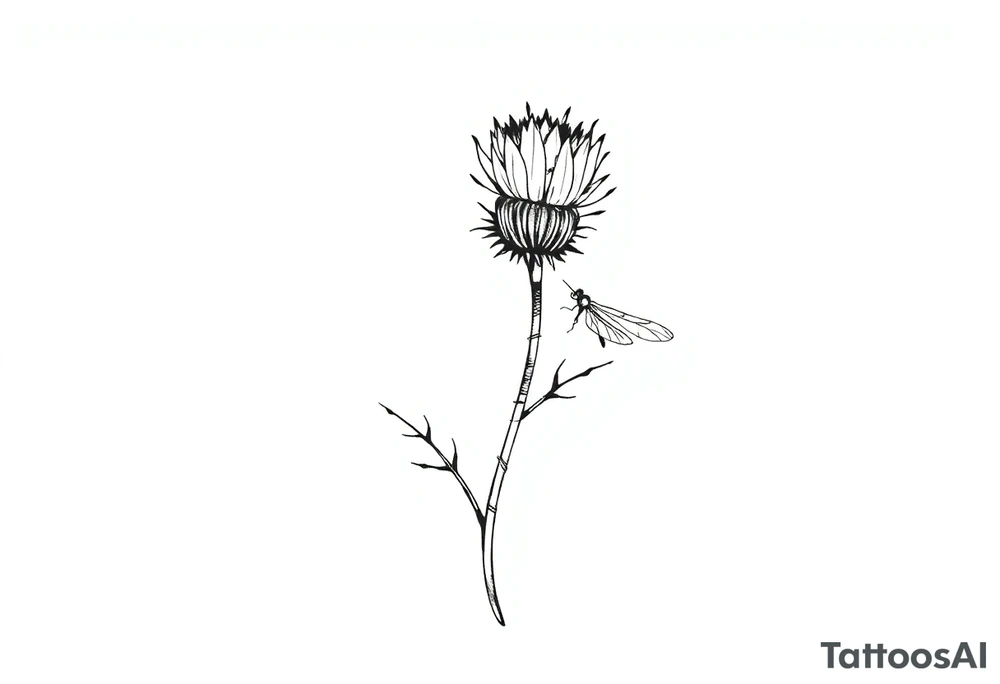 minimaliste thistle with dragonfly text : dinna fash tattoo idea