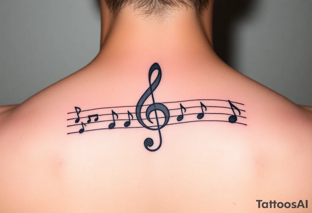 Music staff with treble clef and music notes tattoo idea