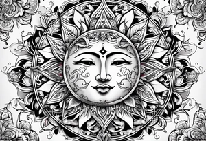 sun moon floral tattoo idea