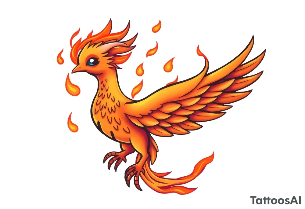 cute cartoon Phoenix , engulfed by flames tattoo idea