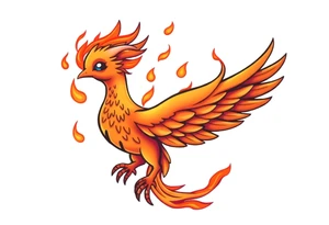cute cartoon Phoenix , engulfed by flames tattoo idea