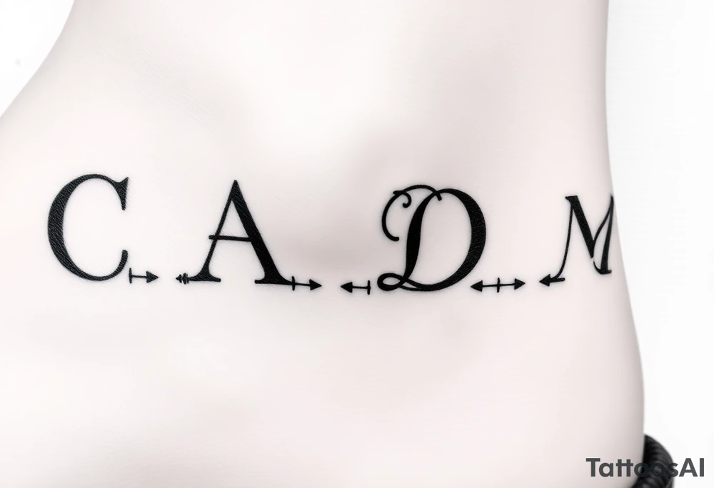 Can you create a series of lines  separating each of our initials  - the  lines must be small peppers Those would be for a tattoo and initials  are for C , A , D , M tattoo idea