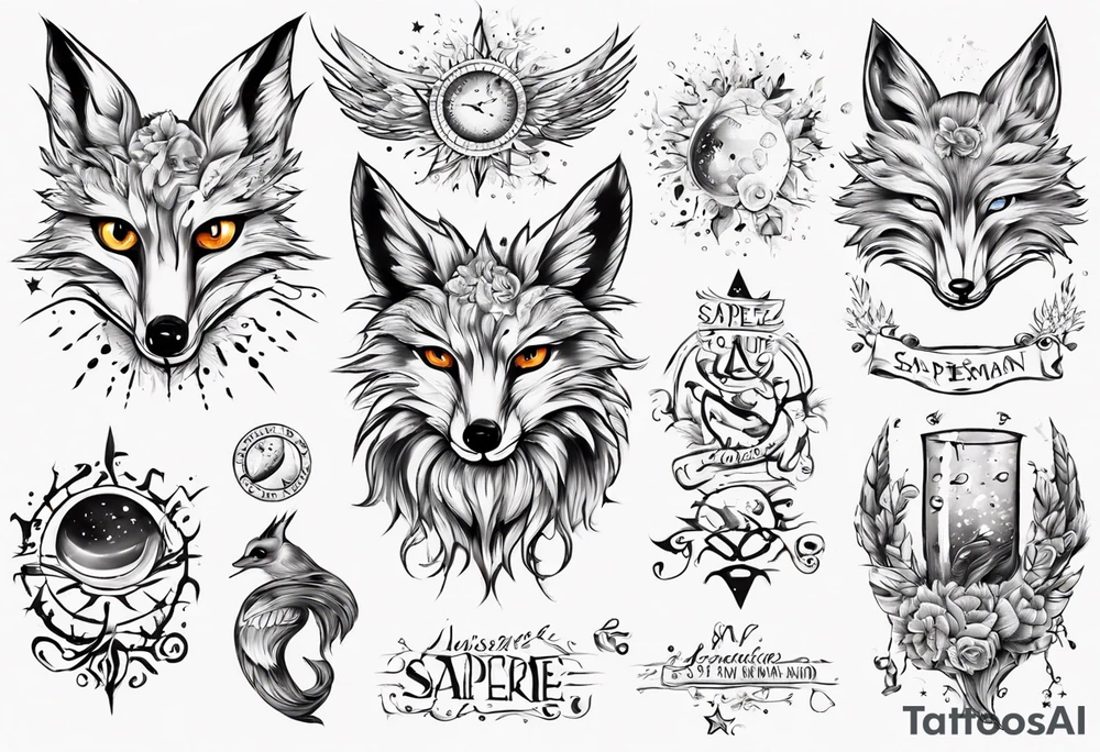 Wasser Eule Sonne Fuchs der Schriftzug : "Sapere Aude" und Sternzeichen Wasserman tattoo idea