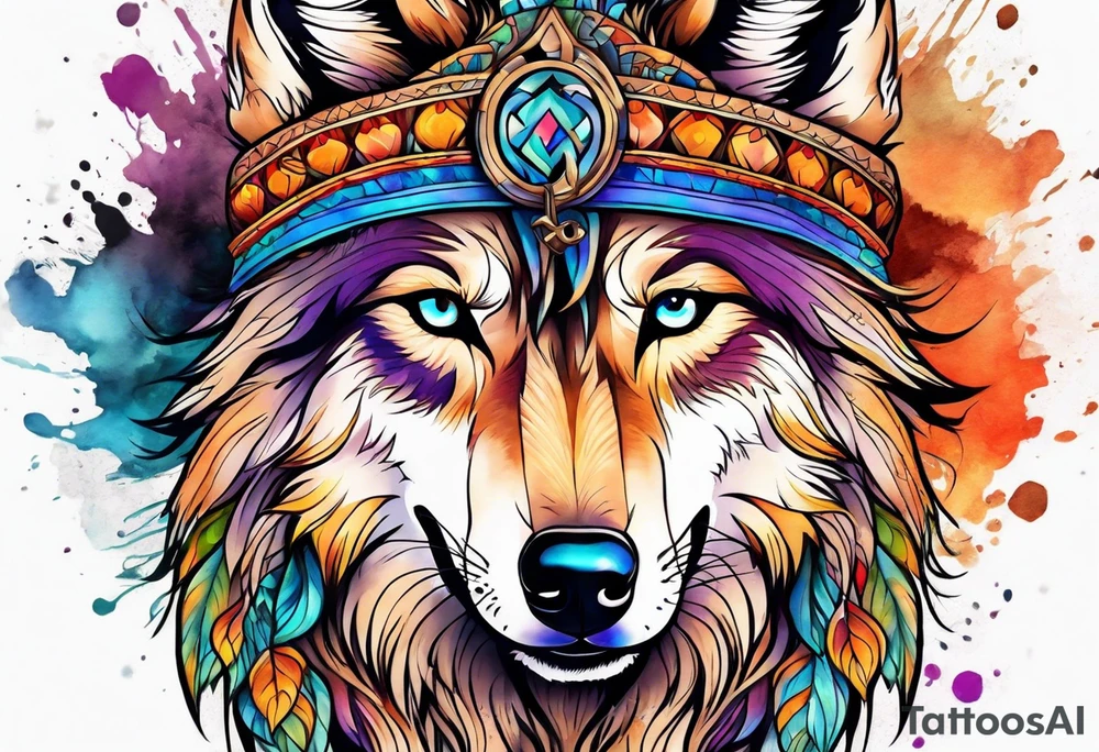 Hippie wolf tattoo idea