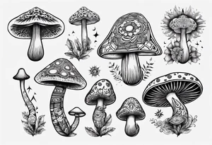 mushrooms, psychedelic, book, mandala tattoo idea