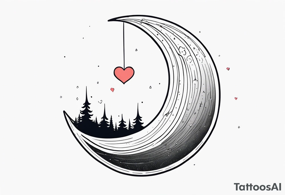 Crescent moon with a love heart inside tattoo idea