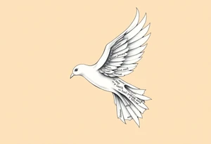 White dove of fire with the names of Jesus and the Characteristics of the Holy Spirit in English tattoo idea