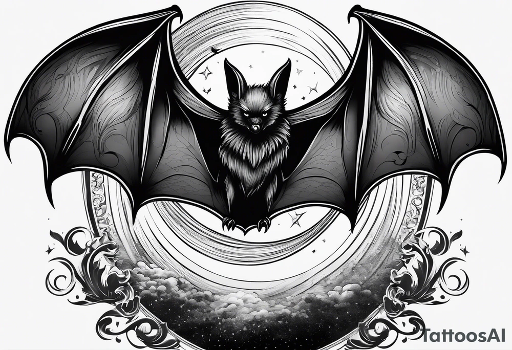 A bat wrapped in smoke with a moon tattoo idea A bat wrapped in smoke with a moon tattoo idea
