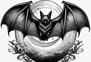 A bat wrapped in smoke with a moon tattoo idea