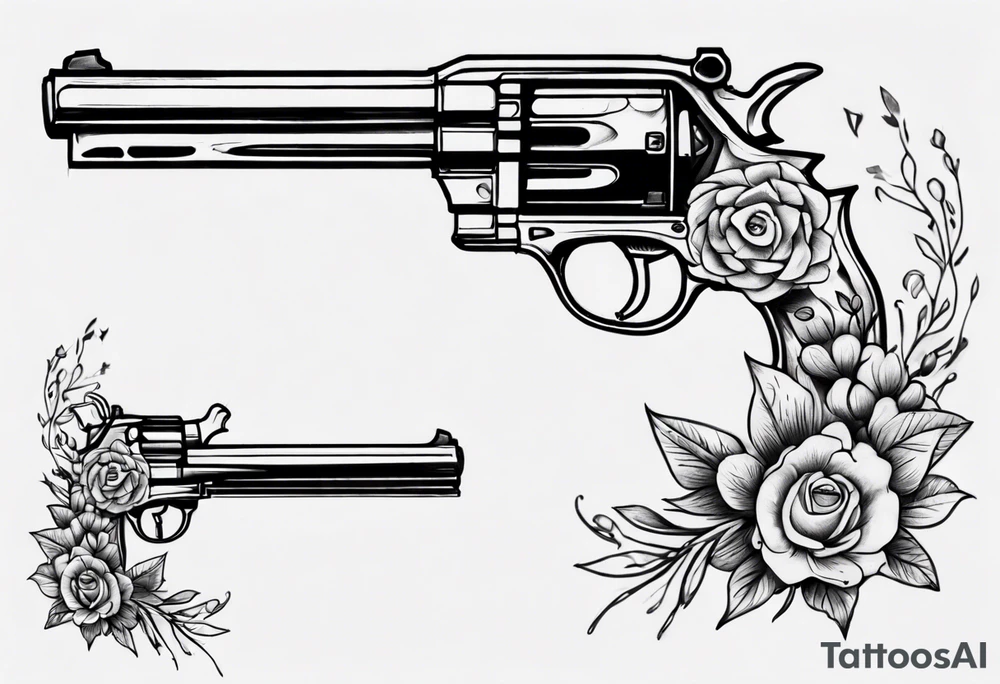 Gun with flowers sketch traditional styles tattoo idea