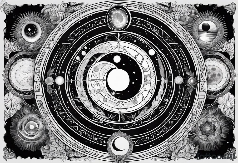 Astrology, Cancer, Natal Chart, symbolic, vision, yin yang, the moon, the sun, Uranus, Pluto, spiritual third eye, mystical armband tattoo idea
