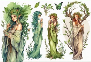 a beautiful dryad wearing a long robe tattoo idea