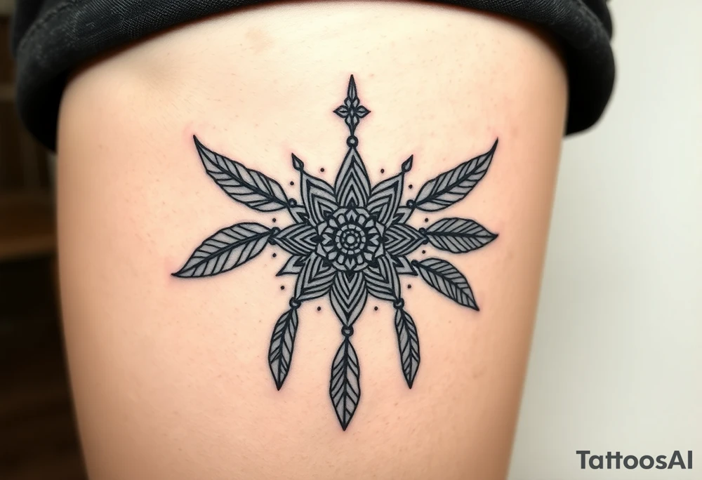 spiritual feathers ornamental mandala shaman tattoo idea