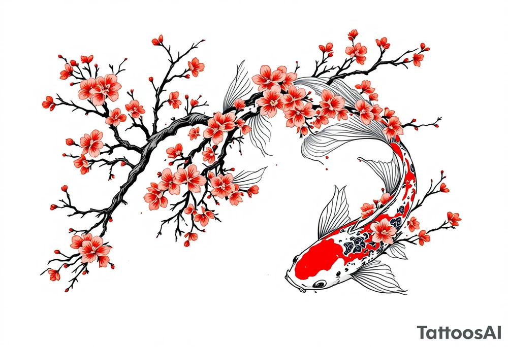 Koi fish, cherry blossom tree tattoo idea