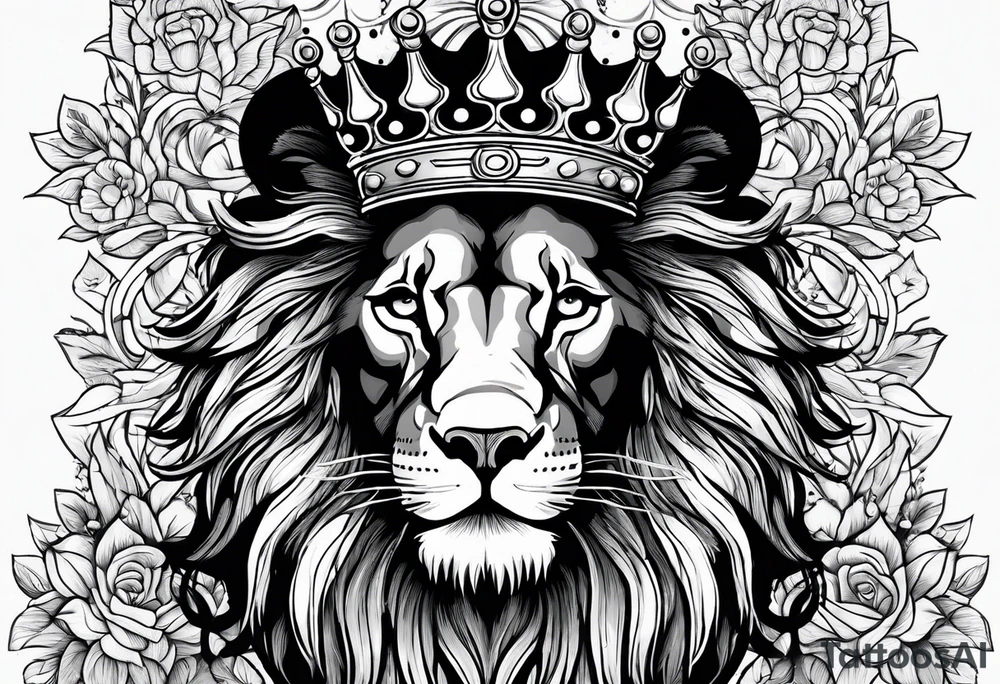 lion with a crown on top of the head tattoo idea