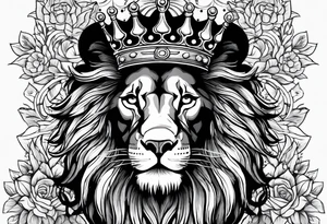 lion with a crown on top of the head tattoo idea