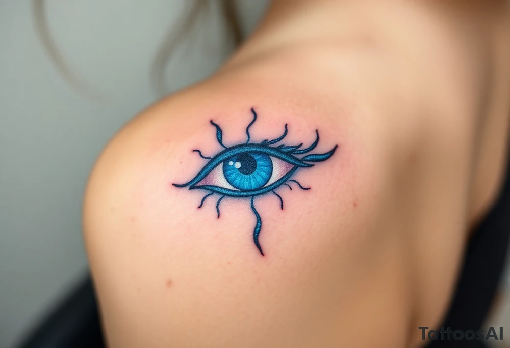 An Erudite eye symbol with glowing blue veins, representing sci fi movie Divergent tattoo idea