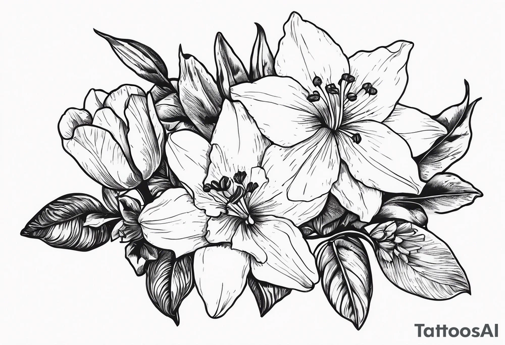 Violet and iris, Daffodil and jonquil, Lily and hawthorn, Holly and narcissus tattoo idea