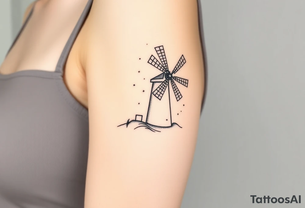 Combine Left sideof lighthouse with right side of farm windmill. Simple lines minimalist slightly offset tattoo idea