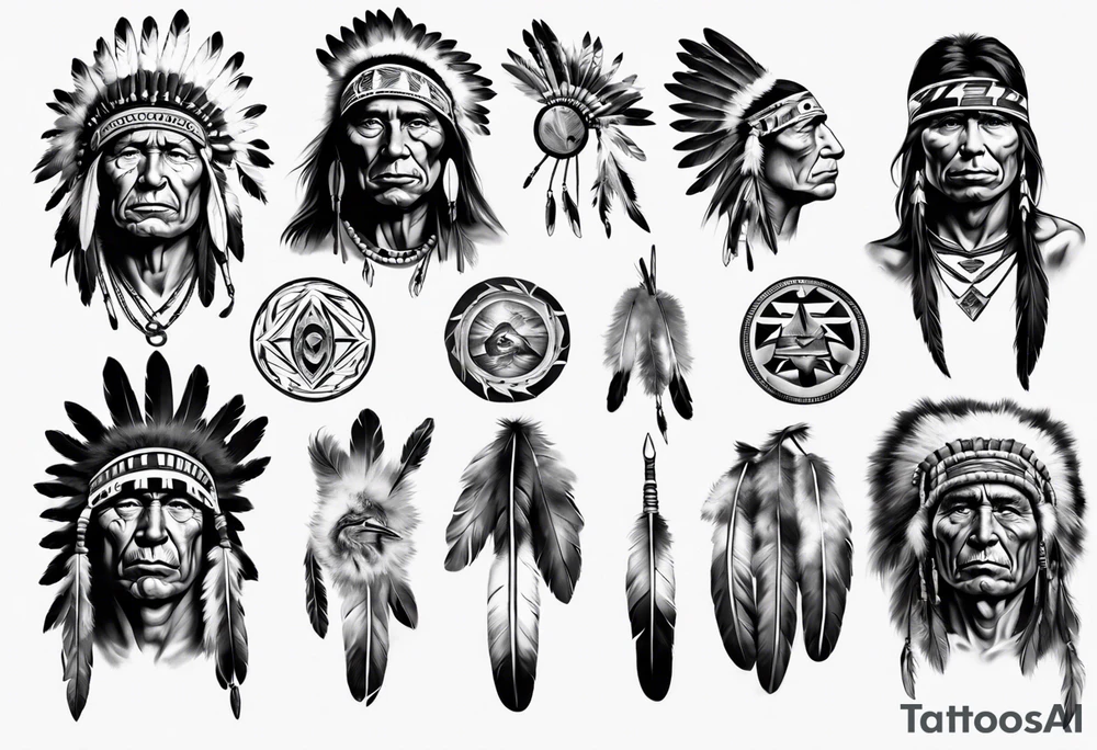 Native American theme man photorealism tattoo idea
