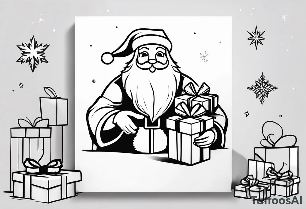 Santa giving gifts to kids tattoo idea