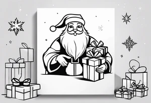 Santa giving gifts to kids tattoo idea