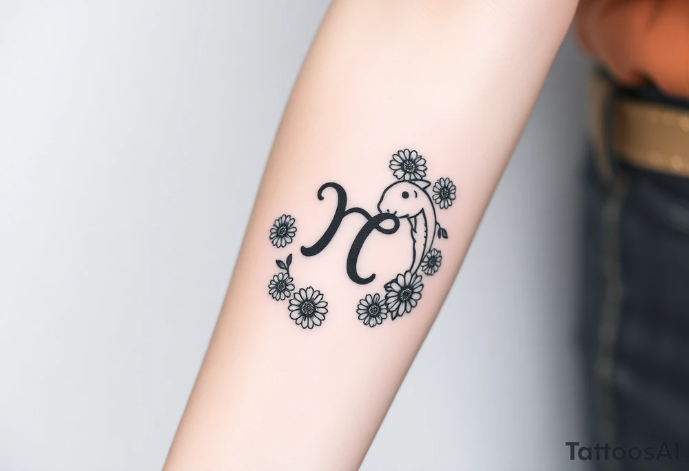 zodiac sign Pisces, surrounded by daisy's tattoo idea