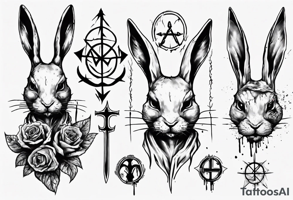 rabbit with bloody face and satanic symbol on its forehead tattoo idea