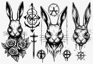 rabbit with bloody face and satanic symbol on its forehead tattoo idea