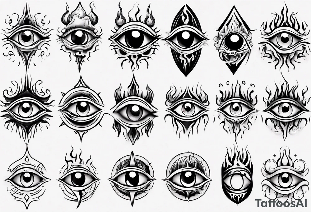 Creepy eye with flames tattoo idea