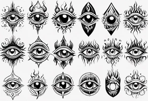 Creepy eye with flames tattoo idea