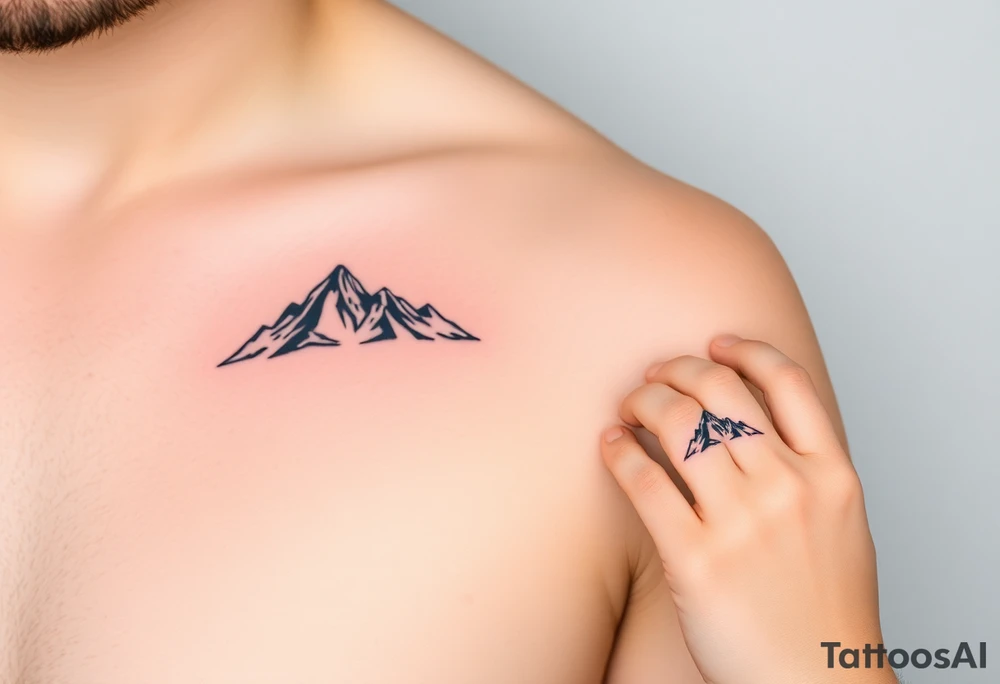 A pair of minimalist black and blue mountain peaks, one tattooed on the father’s forearm and the matching smaller version on the child’s. tattoo idea