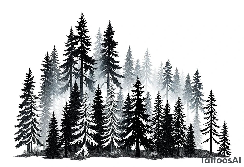 Coniferouse forest silhouette with black and gray trees tattoo idea Coniferouse forest silhouette with black and gray trees tattoo idea