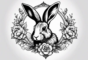 Rabbit head and flowers tattoo idea