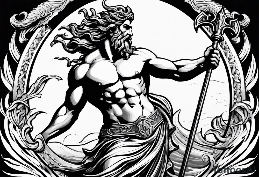 An image of Poseidon holding his trident battling with Medusa tattoo idea