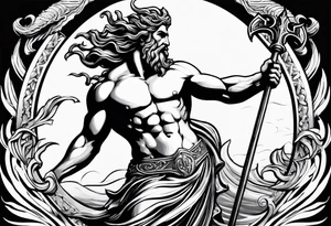 An image of Poseidon holding his trident battling with Medusa tattoo idea