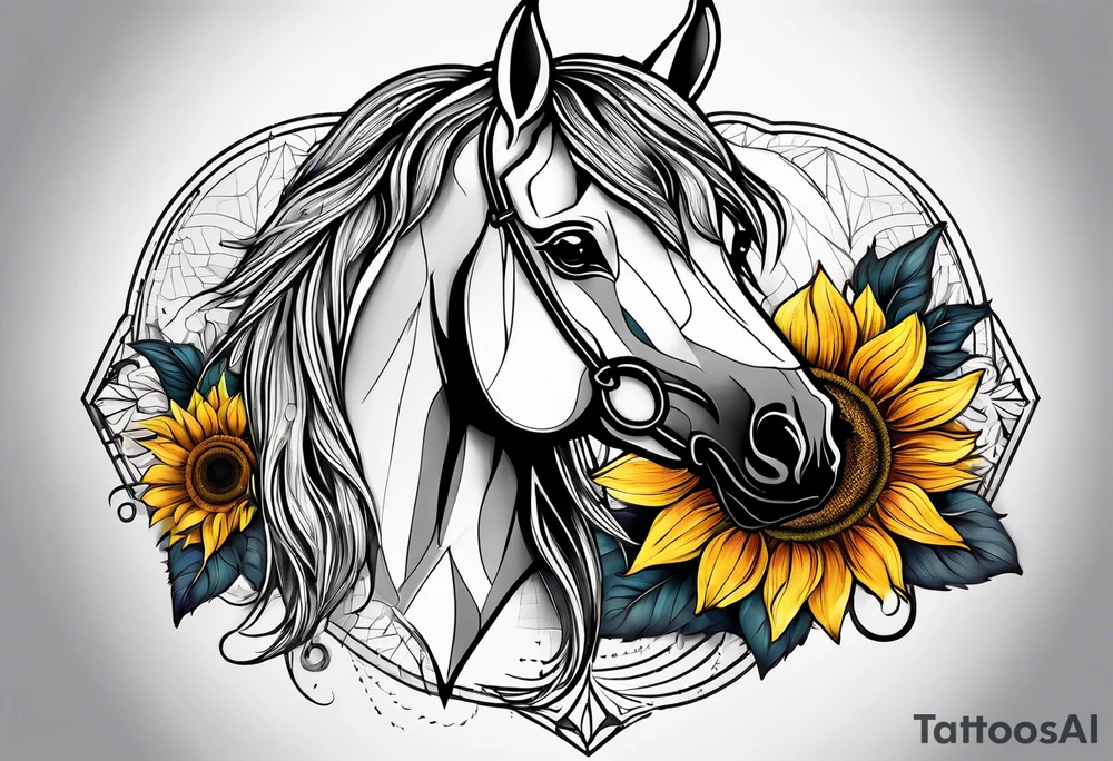 Horse, compass, sunflower tattoo idea