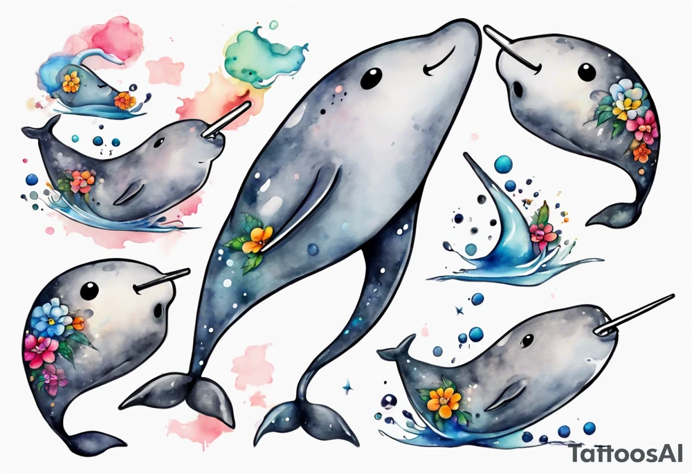 a solitary grey narwhal angry tattoo idea