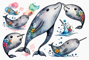 a solitary grey narwhal angry tattoo idea