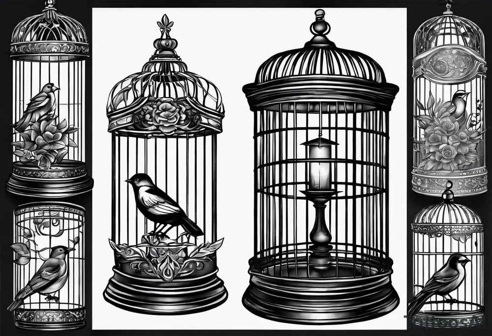 Empty open bird cage tattoo idea