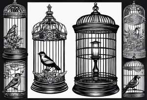 Empty open bird cage tattoo idea