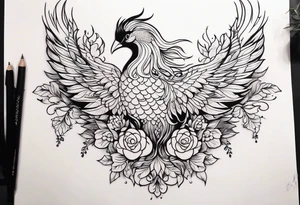 Phoenix with flowers but feminine facing to the side tattoo idea